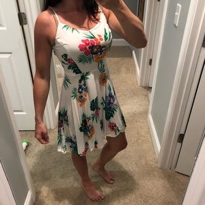 Tropical print fit and flare dress